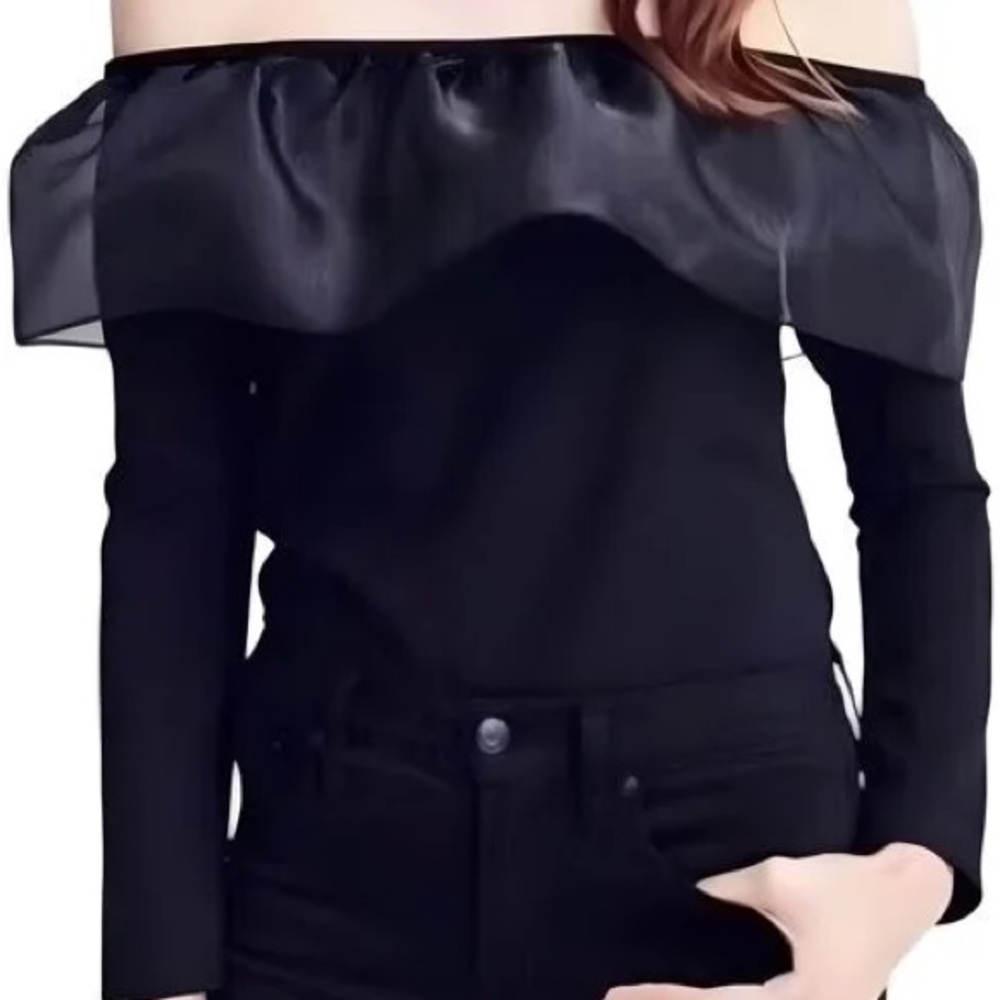 J. Crew Black Organza Shirt Off the Shoulder sz. XL